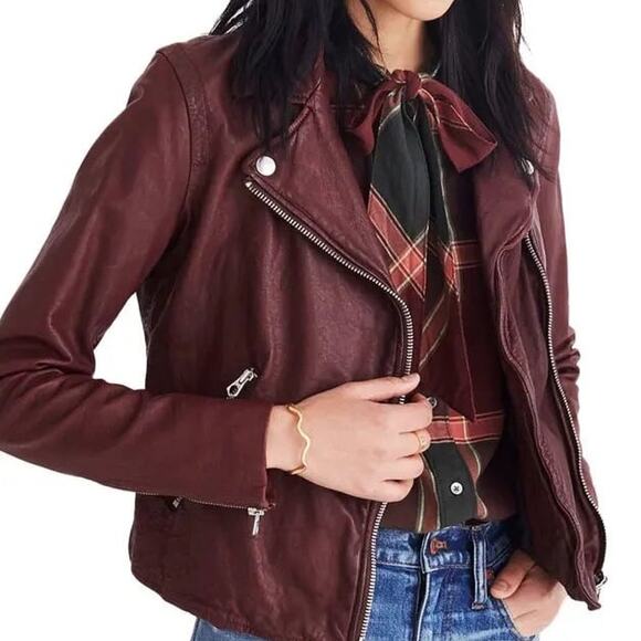 Madewell Jackets & Blazers - Madewell Washed Leather Motorcycle Jacket Size XS Cabernet Wine Preowned
